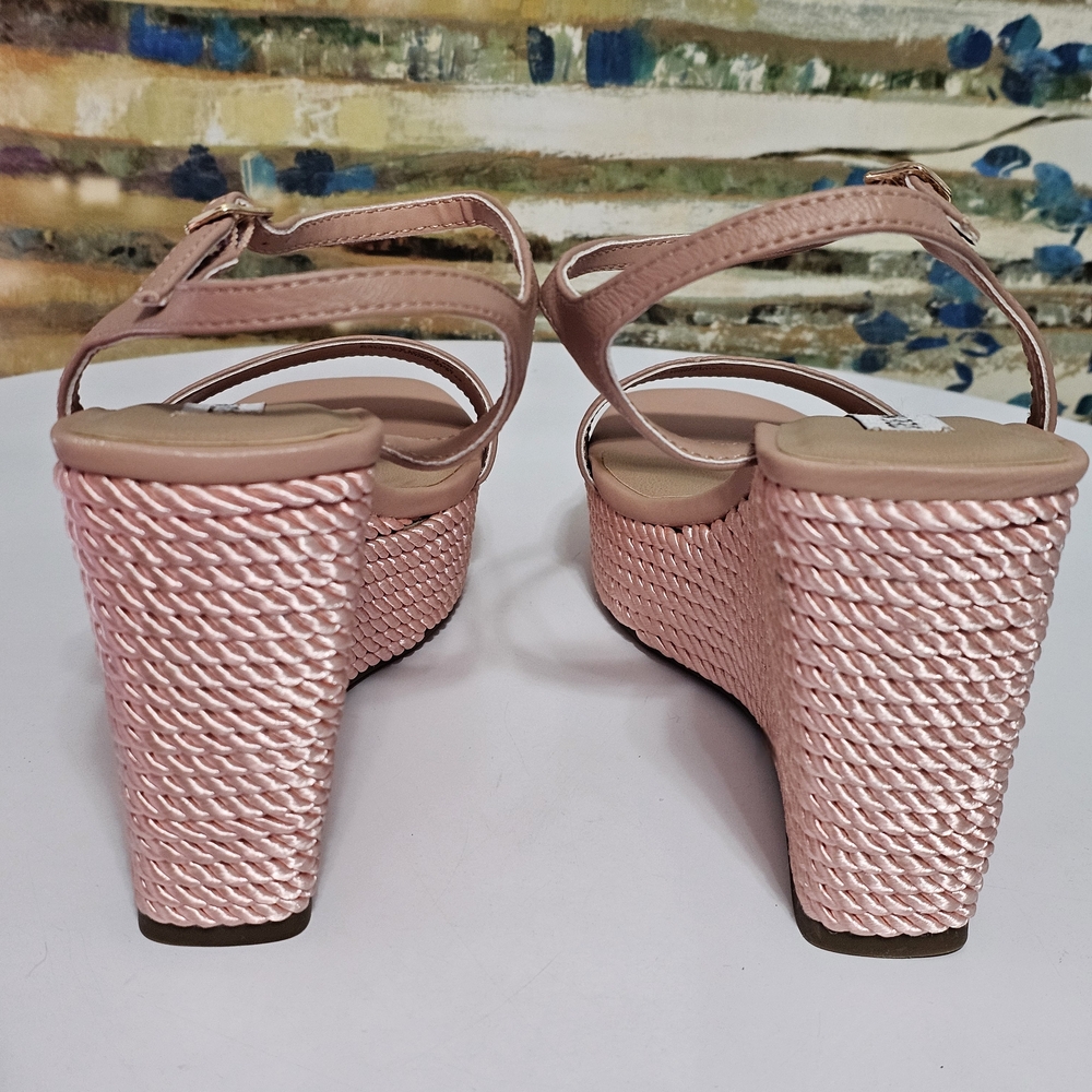 Steve Madden Tory Twist Blush Lea Leather Wedge Sandals Size 8 - Picture 3 of 13